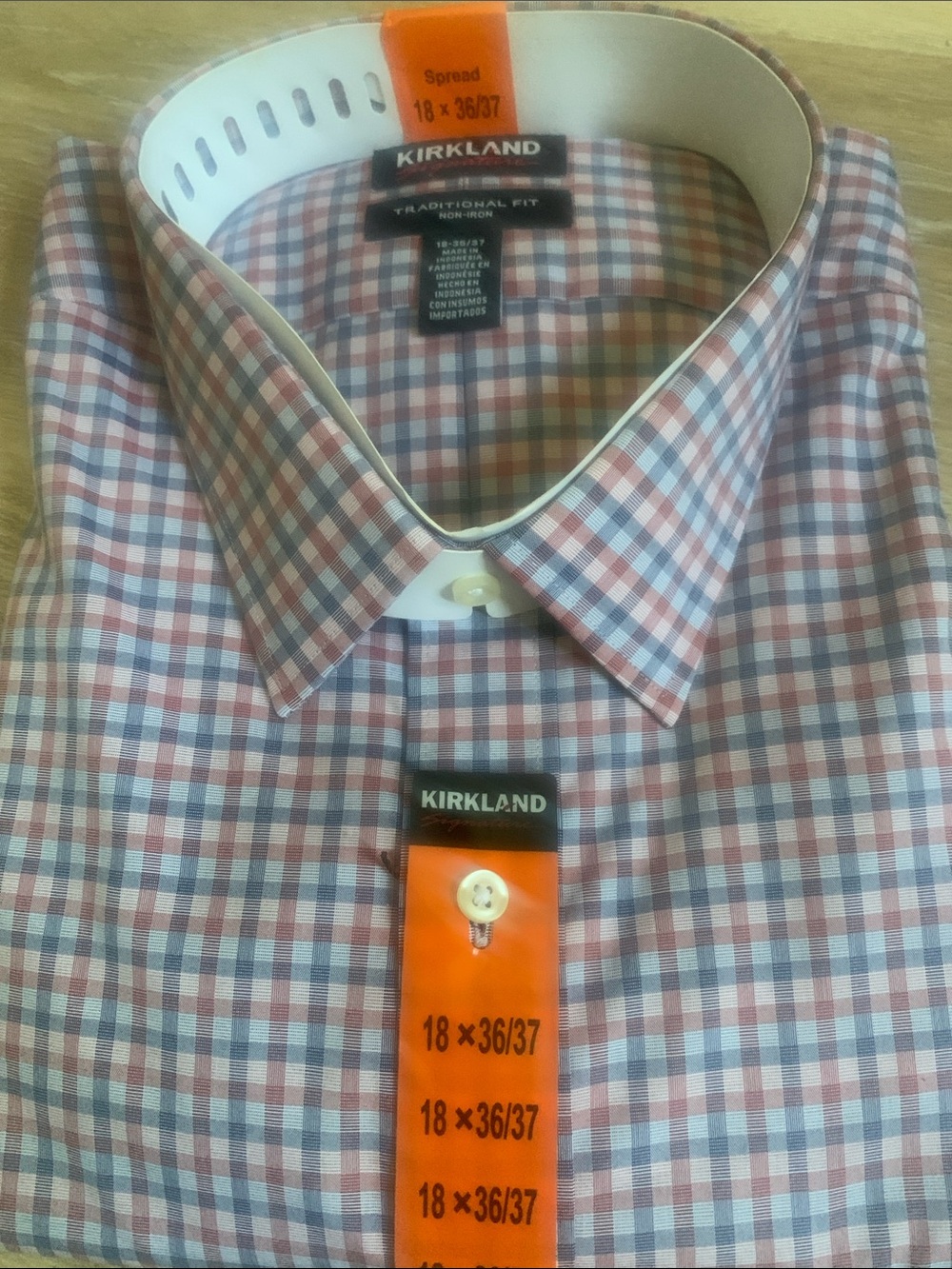 Kirkland Signature Plaid Spread Collar Dress Shirt - Blue, Red & White